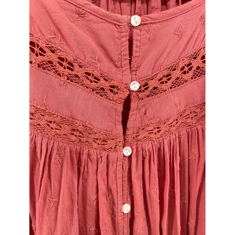 Old Navy Blouse Women XXL Terracotta Boho Crochet Lace Embroidered Peasant Artsy - Picture 4 of 11